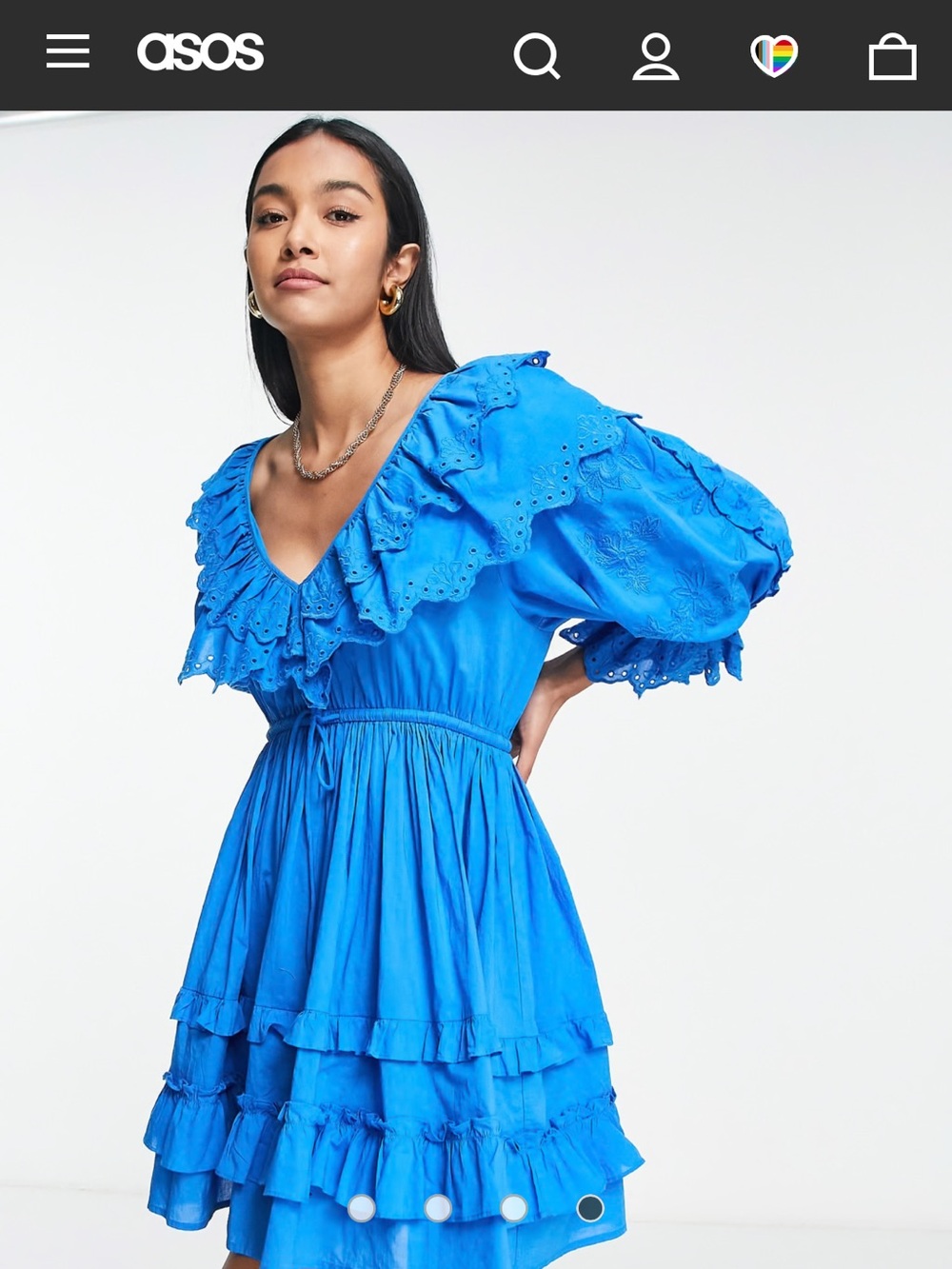 ASOS topshop Blue Ruffle V-Neck Tiered Mini Dress